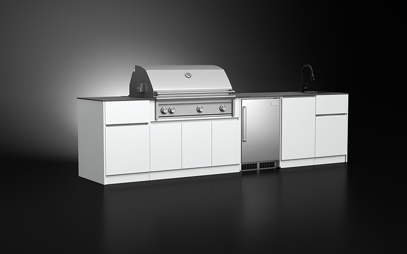 Powder-Coated-White-Outdoor-BBQ-Kitchen-With-Fridge